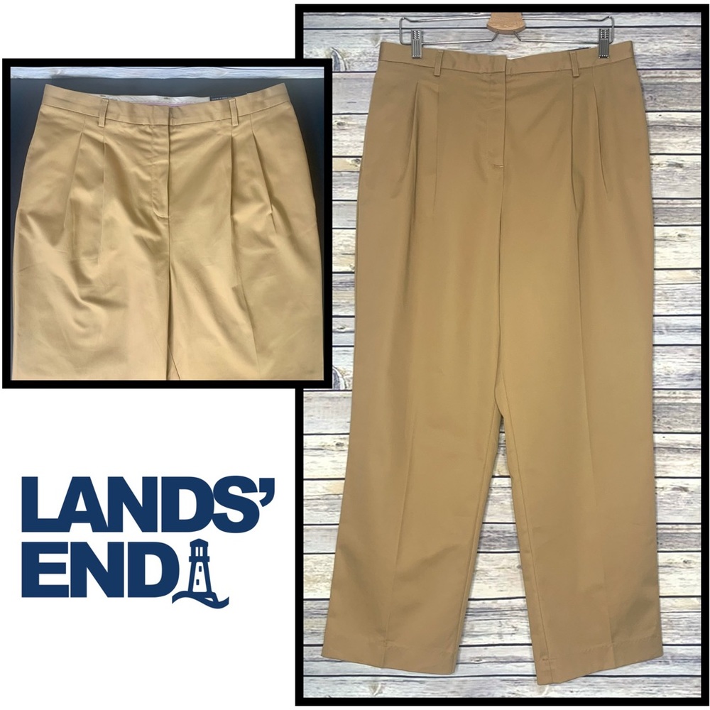 NWT Lands End French Pleat, High Rise, Khaki Pant, Size 14